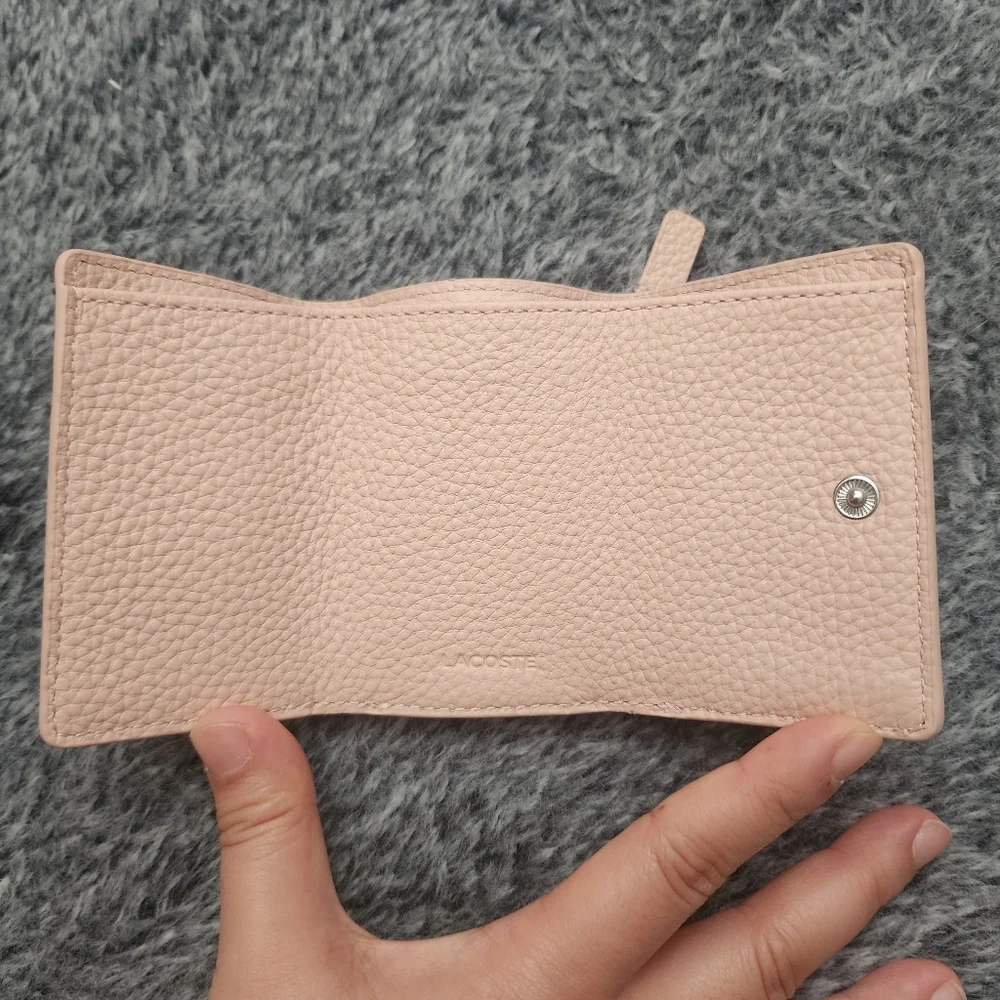 Lacoste mini wallet light pink leather compact tri-fold